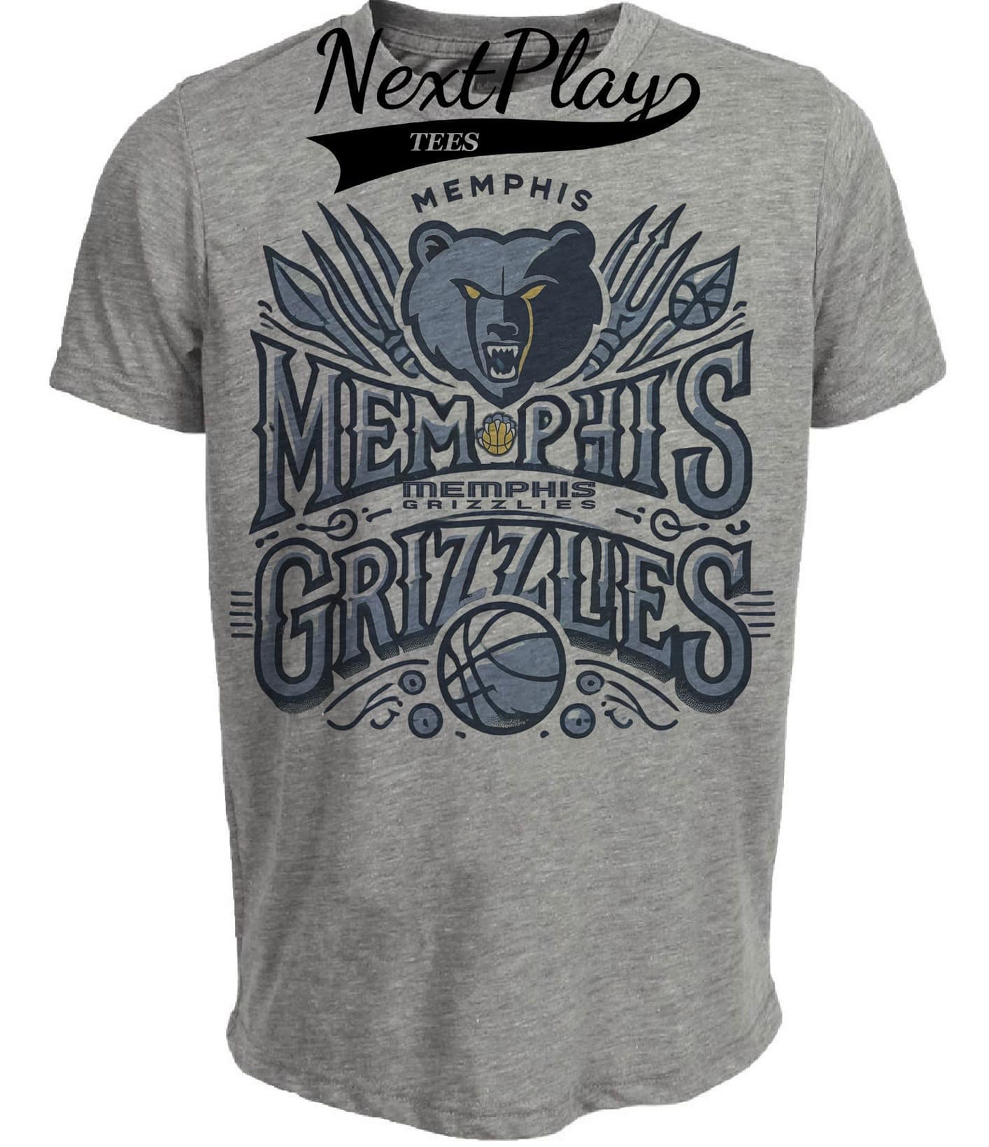 Memphis Grizzlies Exclusive Retro Pro Basketball Artwork Heather Gray Sublimated T-Shirt