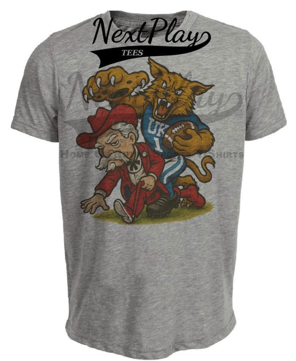 Kentucky Wildcats UK vs. Mississippi Ole Miss Rebels Exclusive Retro Rivals Football Artwork Heather Gray Sublimated T-Shirt