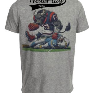 Houston Texans vs. Los Angeles Chargers Exclusive Retro Rivalries Football Stomp Artwork Heather Gray Sublimated T-Shirt