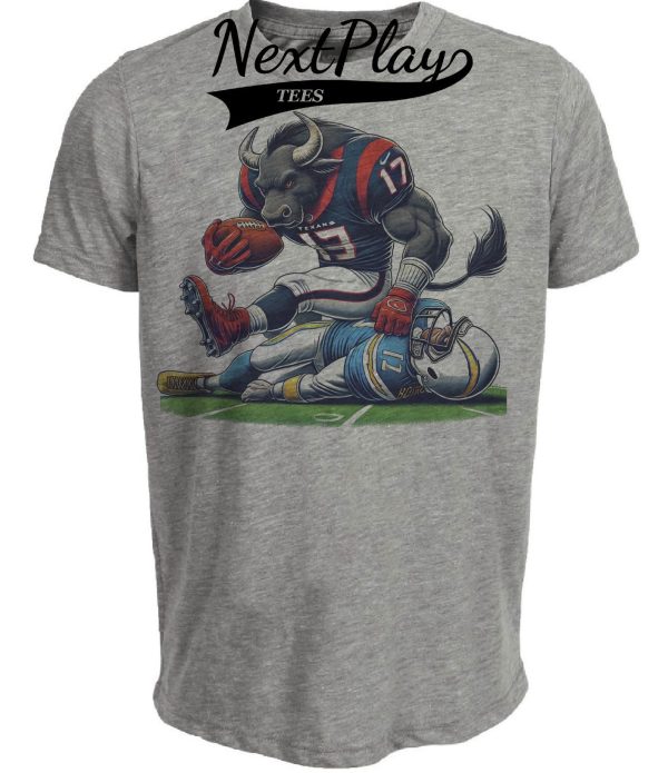 Houston Texans vs. Los Angeles Chargers Exclusive Retro Rivalries Football Stomp Artwork Heather Gray Sublimated T-Shirt