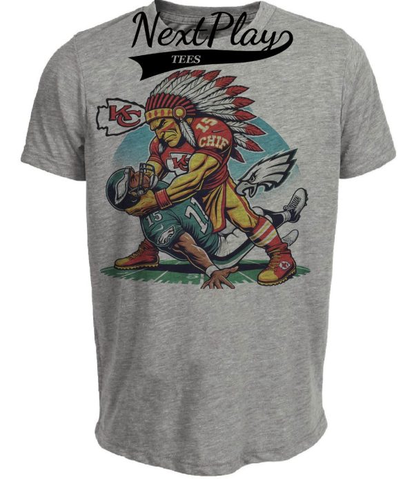 Kansas City Chiefs vs. Philadelphia Eagles Exclusive Retro Rivalries Football Choke Artwork Heather Gray Sublimated T-Shirt