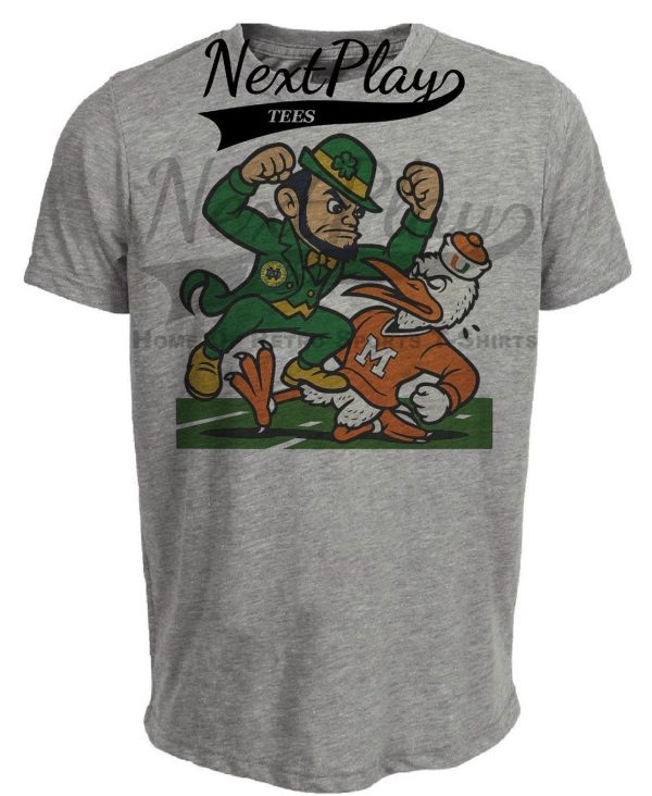 Notre Dame Fighting Irish vs. Miami Hurricanes Exclusive Retro Rivals Football Punch Artwork Heather Gray Sublimated T-Shirt