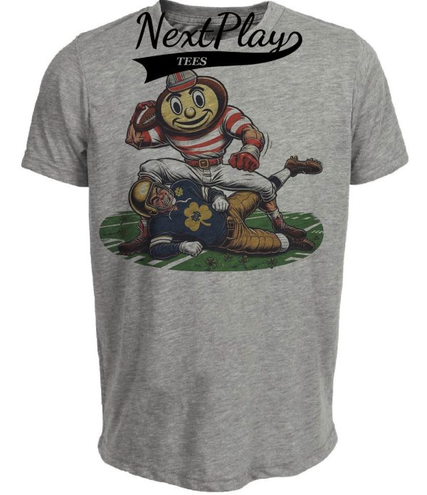 Ohio State Buckeyes vs. Notre Dame Fighting Irish Exclusive Retro Rivalries Football 1936 Artwork Heather Gray Sublimated T-Shirt
