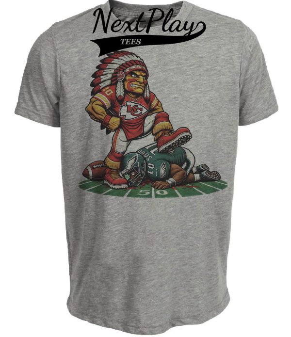 Kansas City Chiefs vs. Philadelphia Eagles Exclusive Retro Rivalries Football Stomp Artwork Heather Gray Sublimated T-Shirt