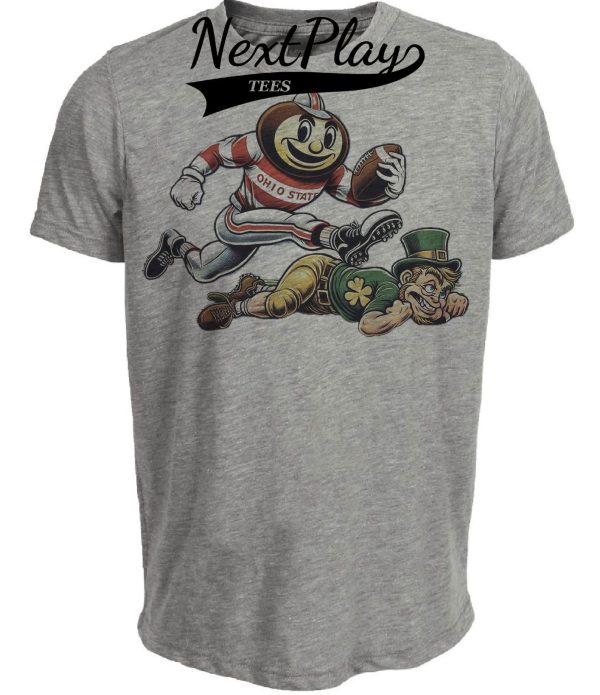 Ohio State Buckeyes vs. Notre Dame Fighting Irish Exclusive Retro Rivalries Football 1935 Artwork Heather Gray Sublimated T-Shirt