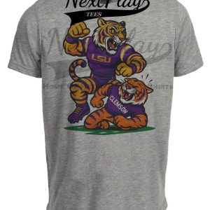LSU Tigers vs. Clemson Tigers Exclusive Retro Rivals Football Artwork Heather Gray Sublimated T-Shirt