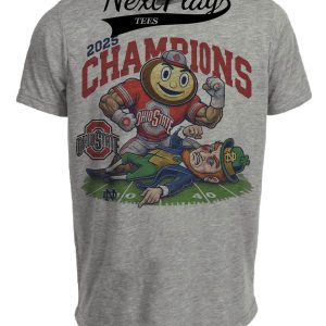 Ohio State Buckeyes vs. Notre Dame Fighting Irish Exclusive Retro Rivalries Football Championship Artwork Heather Gray Sublimated T-Shirt