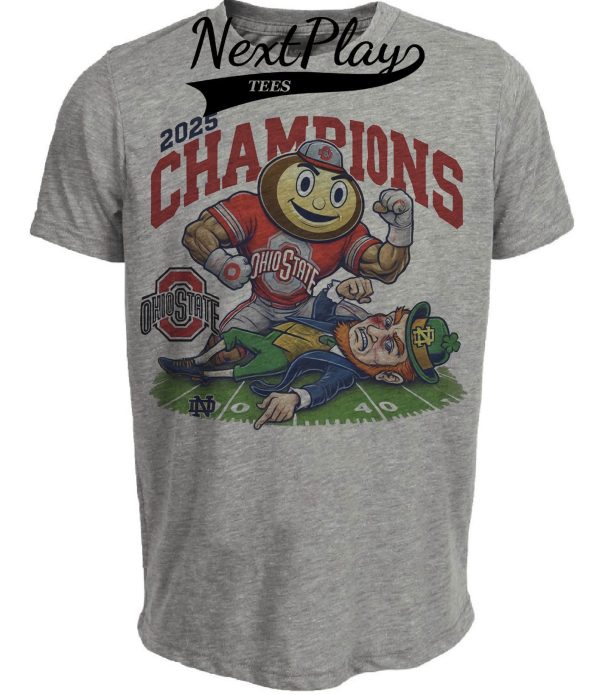 Ohio State Buckeyes vs. Notre Dame Fighting Irish Exclusive Retro Rivalries Football Championship Artwork Heather Gray Sublimated T-Shirt