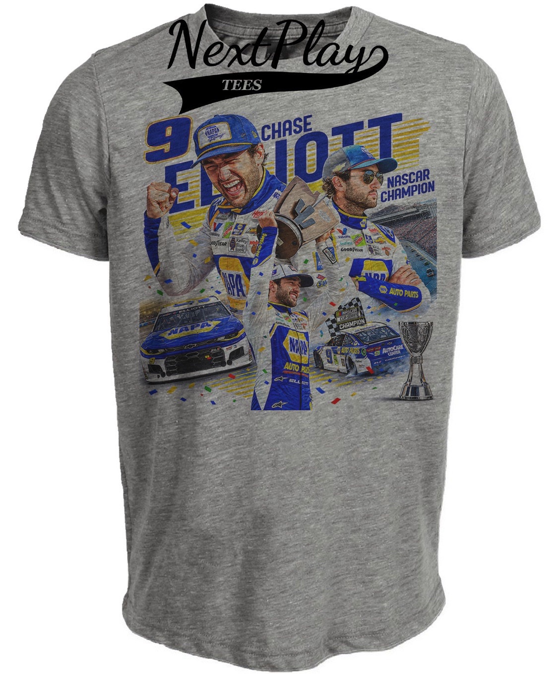 Chase Elliott Champion Retro Racing Gray Sublimated T-Shirt
