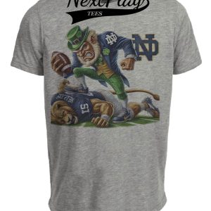 Notre Dame Fighting Irish vs. Lions Exclusive Retro Rivalries Playoff Football Stomp Artwork Heather Gray Sublimated T-Shirt