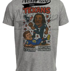 Houston Texans C.J. Stroud vs. Los Angeles Rams Matthew Stafford Exclusive Retro Rivals Football Artwork Heather Gray Sublimated T-Shirt