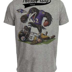 Baltimore Ravens vs. Pittsburgh Steelers Exclusive Retro Rivalries Football Stomp Artwork Heather Gray Sublimated T-Shirt