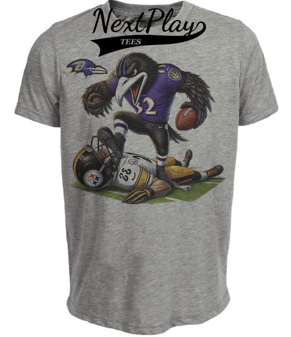 Baltimore Ravens vs. Pittsburgh Steelers Exclusive Retro Rivalries Football Stomp Artwork Heather Gray Sublimated T-Shirt