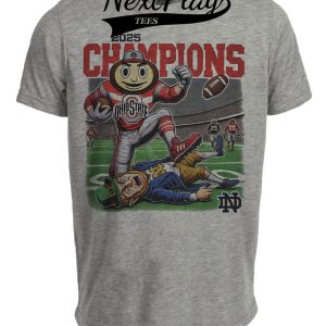 Ohio State Buckeyes vs. Notre Dame Fighting Irish Exclusive Retro Rivalries Football Champs Artwork Heather Gray Sublimated T-Shirt