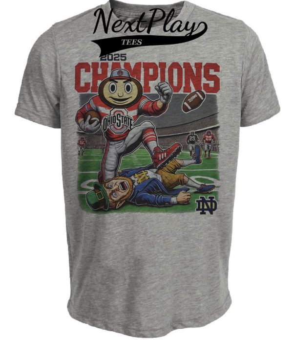 Ohio State Buckeyes vs. Notre Dame Fighting Irish Exclusive Retro Rivalries Football Champs Artwork Heather Gray Sublimated T-Shirt