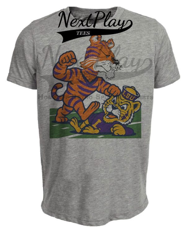 Clemson Tigers vs. LSU Tigers Exclusive Retro Rivals Football 1978 Artwork Heather Gray Sublimated T-Shirt