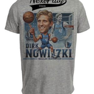 Dallas Mavericks Dirk Nowitzki Exclusive Retro Basketball 1998 Artwork Heather Gray Sublimated T-Shirt