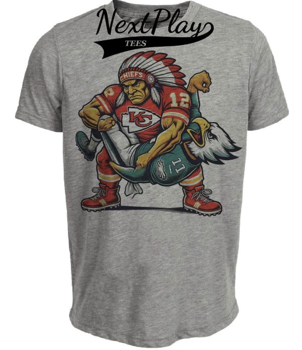 Kansas City Chiefs vs. Philadelphia Eagles Exclusive Retro Rivalries Football Fight Artwork Heather Gray Sublimated T-Shirt