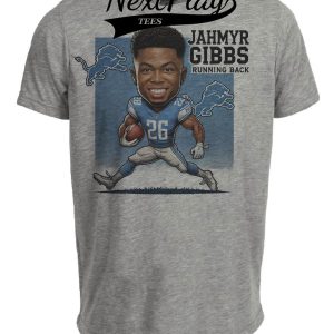Detroit Lions Jahmyr Gibbs Exclusive Retro Football Artwork Heather Gray Sublimated T-Shirt