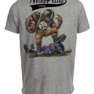 Pittsburgh Steelers vs. Baltimore Ravens Exclusive Retro Rivalries Football Stomp Artwork Heather Gray Sublimated T-Shirt