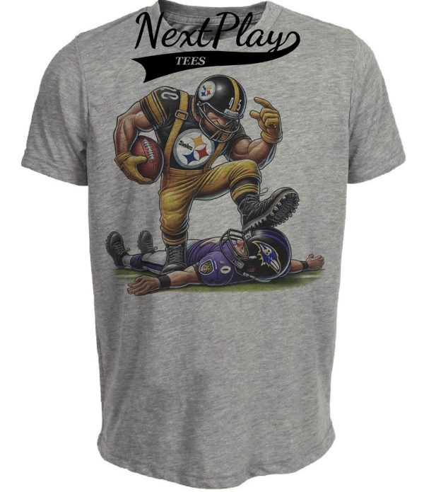 Pittsburgh Steelers vs. Baltimore Ravens Exclusive Retro Rivalries Football Stomp Artwork Heather Gray Sublimated T-Shirt