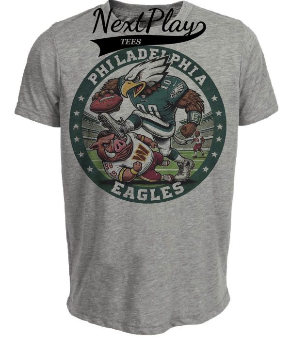 Philadelphia Eagles vs. Washington Commanders Exclusive Retro Rivalries Football Circle Artwork Heather Gray Sublimated T-Shirt