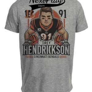 Cincinnati Bengals Trey Hendrickson Exclusive Retro Football Artwork Heather Gray Sublimated T-Shirt