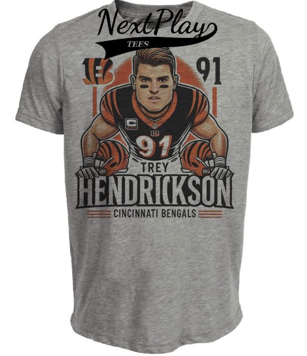 Cincinnati Bengals Trey Hendrickson Exclusive Retro Football Artwork Heather Gray Sublimated T-Shirt