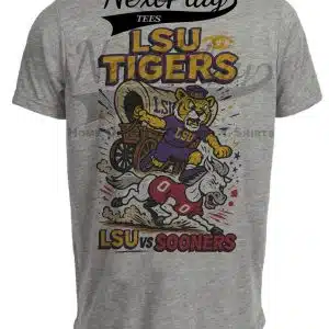 LSU Tigers vs. Oklahoma Sooners Exclusive Retro Rivals Football Artwork Heather Gray Sublimated T-Shirt