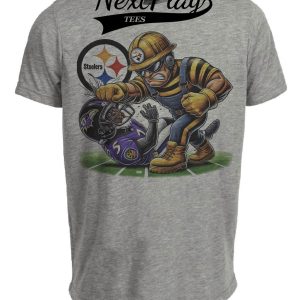 Pittsburgh Steelers vs. Baltimore Ravens Exclusive Retro Rivalries Football Punch Artwork Heather Gray Sublimated T-Shirt
