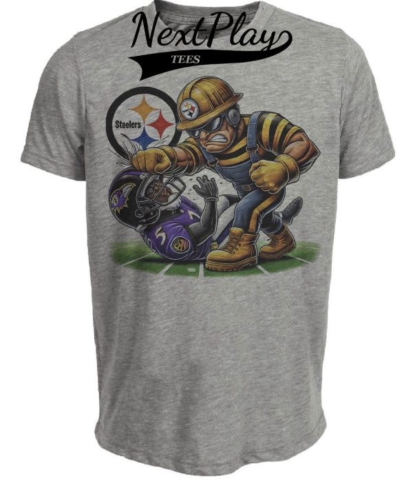 Pittsburgh Steelers vs. Baltimore Ravens Exclusive Retro Rivalries Football Punch Artwork Heather Gray Sublimated T-Shirt