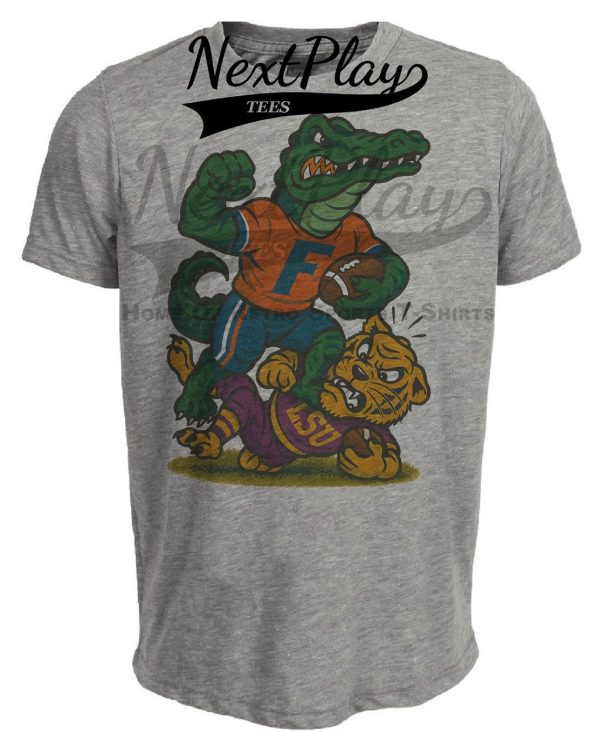 Florida Gators vs. LSU Tigers Exclusive Retro Rivals Football Artwork Heather Gray Sublimated T-Shirt