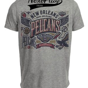 New Orleans Pelicans Exclusive Retro Pro Basketball Artwork Heather Gray Sublimated T-Shirt
