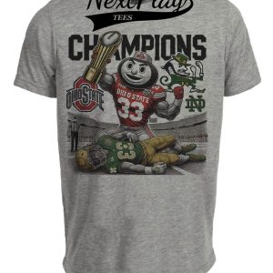 Ohio State Buckeyes vs. Notre Dame Irish Exclusive Retro Rivalries National Football Champions Artwork Heather Gray Sublimated T-Shirt