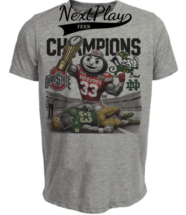 Ohio State Buckeyes vs. Notre Dame Irish Exclusive Retro Rivalries National Football Champions Artwork Heather Gray Sublimated T-Shirt