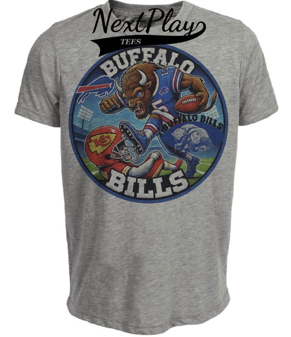 Buffalo Bills vs. Kansas City Chiefs Exclusive Retro Rivalries Football Artwork Heather Gray Sublimated T-Shirt