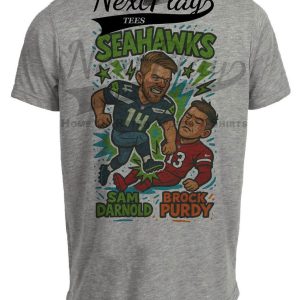 Seattle Seahawks Sam Darnold vs. San Francisco 49ers Brock Purdy Exclusive Retro Rivals Football Artwork Heather Gray Sublimated T-Shirt