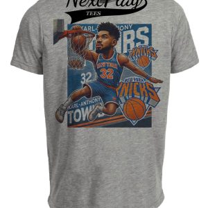 New York Knicks Karl-Anthony Towns Exclusive Retro Basketball Artwork Heather Gray Sublimated T-Shirt