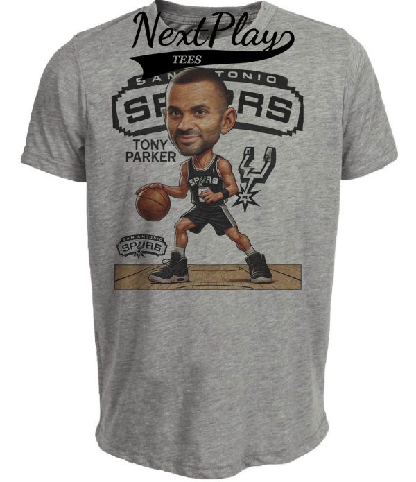 San Antonio Spurs Tony Parker Exclusive Retro Basketball Artwork Heather Gray Sublimated T-Shirt