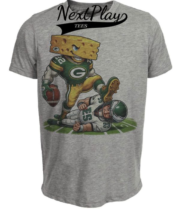 Green Bay Packers vs. Philadelphia Eagles Exclusive Retro Rivalries Football Kick Artwork Heather Gray Sublimated T-Shirt