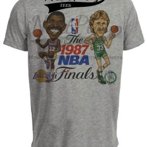 Boston Celtics vs. Los Angeles Lakers Retro Rivalry Bird Magic Finals Basketball 1987 Artwork Heather Gray Sublimated T-Shirt