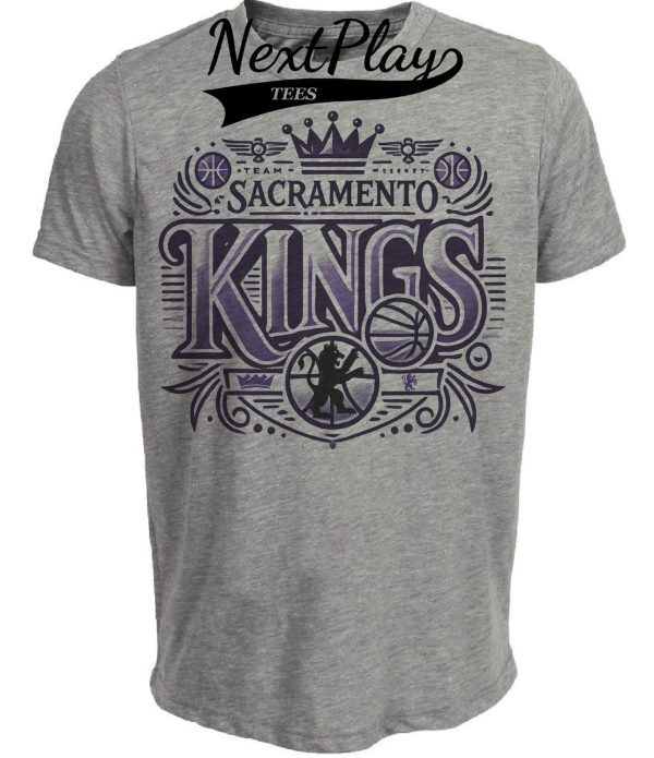 Sacramento Kings Exclusive Retro Pro Basketball Artwork Heather Gray Sublimated T-Shirt