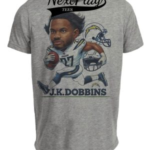 Los Angeles Chargers J.K. Dobbins Exclusive Retro Football Artwork Heather Gray Sublimated T-Shirt
