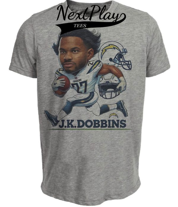 Los Angeles Chargers J.K. Dobbins Exclusive Retro Football Artwork Heather Gray Sublimated T-Shirt