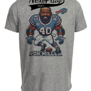 Buffalo Bills Von Miller Exclusive Retro Football Artwork Heather Gray Sublimated T-Shirt