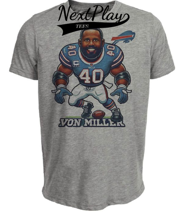 Buffalo Bills Von Miller Exclusive Retro Football Artwork Heather Gray Sublimated T-Shirt
