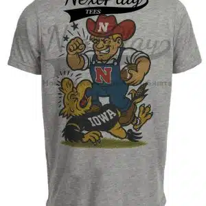 Nebraska Cornhuskers vs. Iowa Hawkeyes Retro Rivals Football Artwork Heather Gray Sublimated T-Shirt