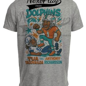 Miami Dolphins Tua Tagovailoa vs. Indianapolis Colts Anthony Richardson Exclusive Retro Rivals Football Artwork Heather Gray Sublimated T-Shirt