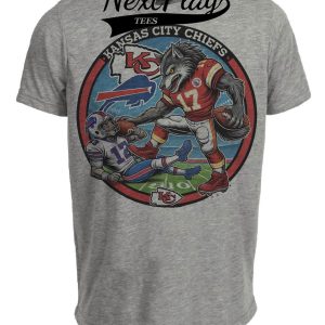 Kansas City Chiefs vs. Buffalo Bills Exclusive Retro Rivalries Football Artwork Heather Gray Sublimated T-Shirt