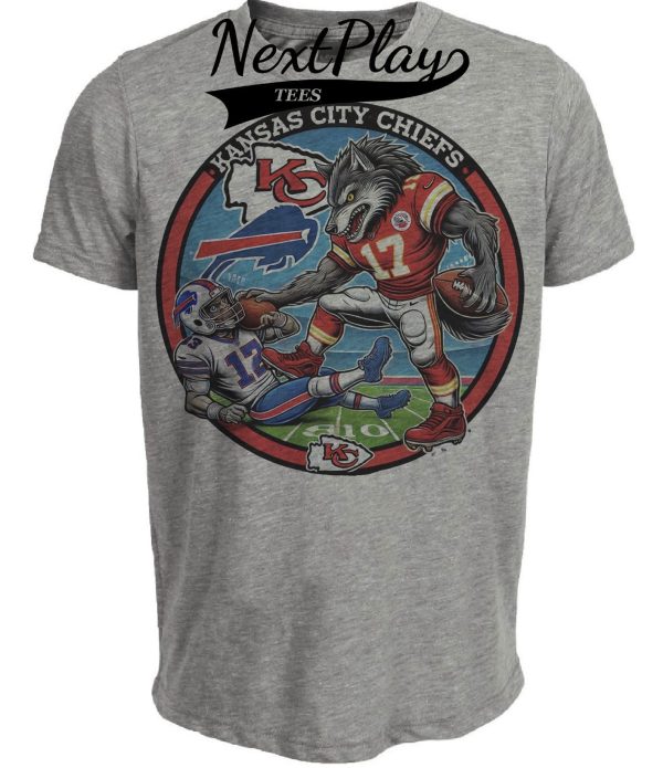 Kansas City Chiefs vs. Buffalo Bills Exclusive Retro Rivalries Football Artwork Heather Gray Sublimated T-Shirt